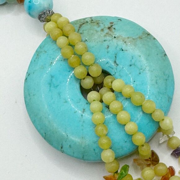 Turquoise Donut Chunky Natural Stone Bohemian Necklace Citrine Amber Sterling - Picture 5 of 12